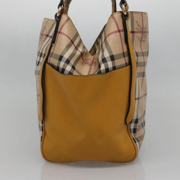 BURBERRY Nova Check Tote Bag PVC Beige Gold Auth 139408