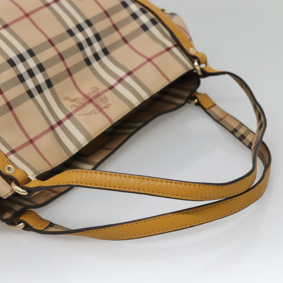 BURBERRY Nova Check Tote Bag PVC Beige Gold Auth 139408