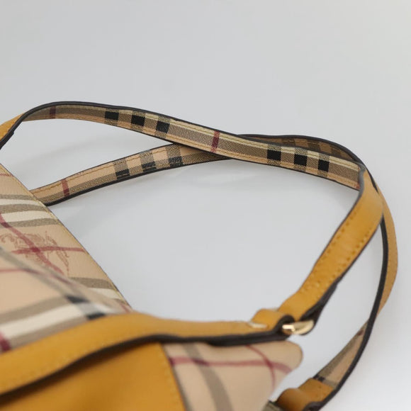 BURBERRY Nova Check Tote Bag PVC Beige Gold Auth 139408