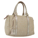 FENDI Zucchino Canvas Hand Bag Silver Gold Auth 139411-1