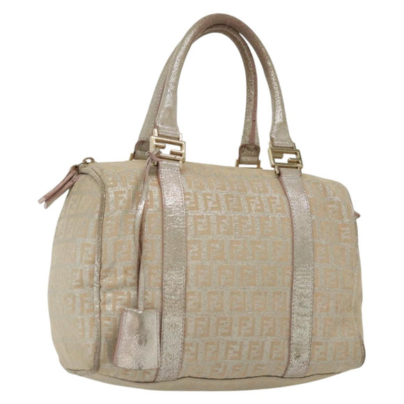 FENDI Zucchino Canvas Hand Bag Silver Gold Auth 139411