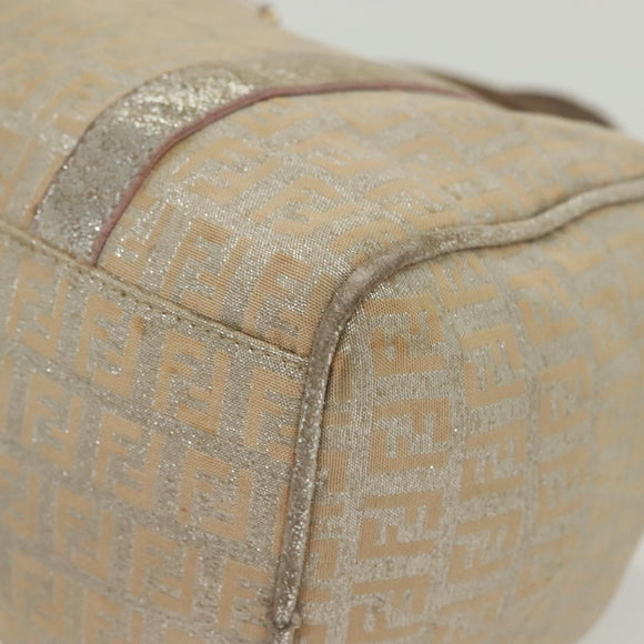 FENDI Zucchino Canvas Hand Bag Silver Gold Auth 139411