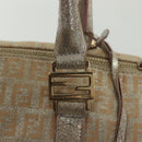 FENDI Zucchino Canvas Hand Bag Silver Gold Auth 139411-18