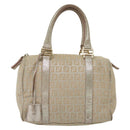 FENDI Zucchino Canvas Hand Bag Silver Gold Auth 139411-13
