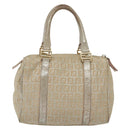 FENDI Zucchino Canvas Hand Bag Silver Gold Auth 139411-2