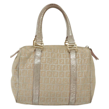 FENDI Zucchino Canvas Hand Bag Silver Gold Auth 139411 - 0