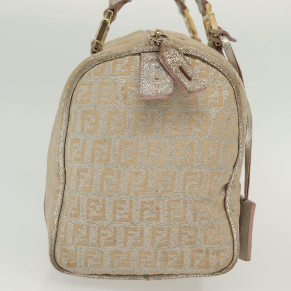 FENDI Zucchino Canvas Hand Bag Silver Gold Auth 139411