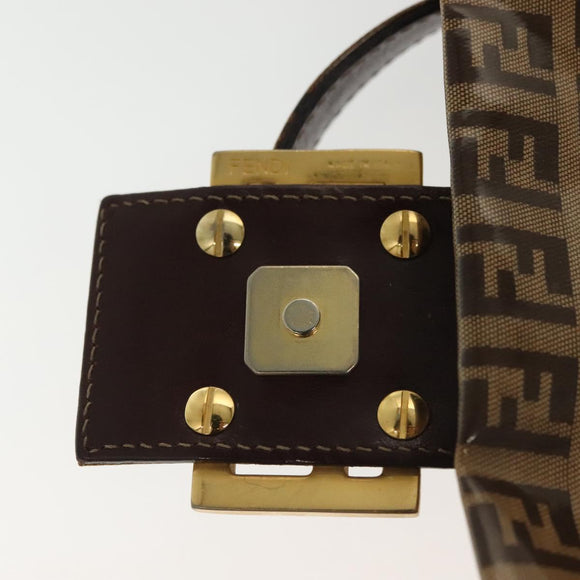 FENDI Zucchino Canvas Mamma Baguette Bag Coated Canvas Black Brown Auth 139412
