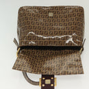 FENDI Zucchino Canvas Mamma Baguette Bag Coated Canvas Black Brown Auth 139412-19