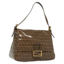 FENDI Zucchino Canvas Mamma Baguette Bag Coated Canvas Black Brown Auth 139412-1