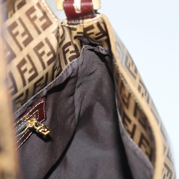 FENDI Zucchino Canvas Mamma Baguette Bag Coated Canvas Black Brown Auth 139412