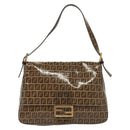 FENDI Zucchino Canvas Mamma Baguette Bag Coated Canvas Black Brown Auth 139412-13