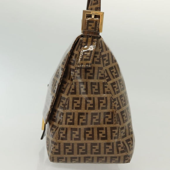 FENDI Zucchino Canvas Mamma Baguette Bag Coated Canvas Black Brown Auth 139412