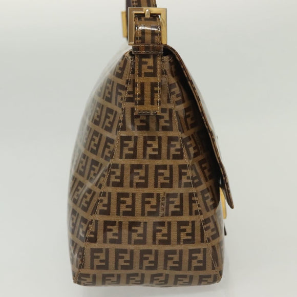 FENDI Zucchino Canvas Mamma Baguette Bag Coated Canvas Black Brown Auth 139412