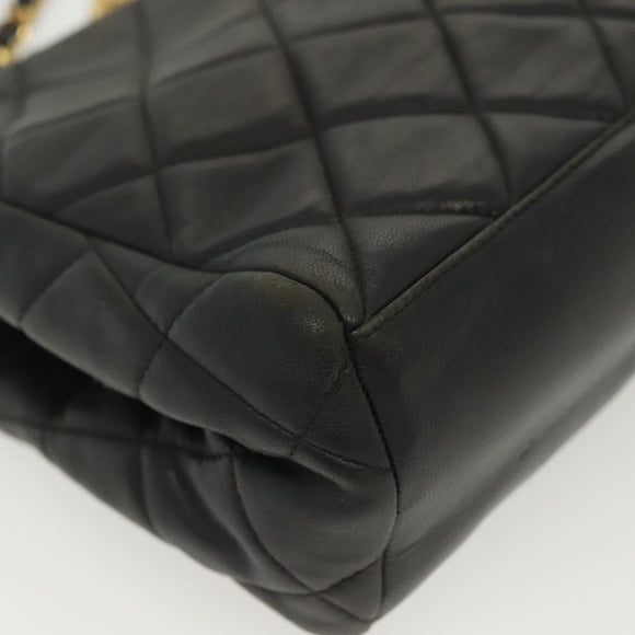 CHANEL Matelasse Chain Shoulder Bag Lamb Skin Black Gold CC Auth 139414