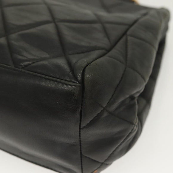 CHANEL Matelasse Chain Shoulder Bag Lamb Skin Black Gold CC Auth 139414