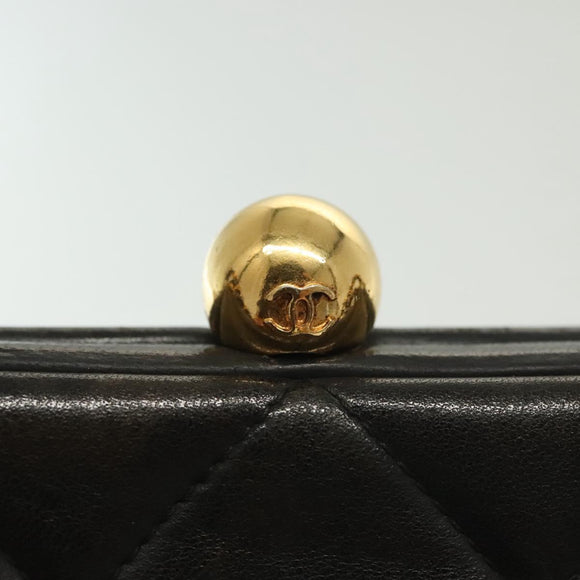 CHANEL Matelasse Chain Shoulder Bag Lamb Skin Black Gold CC Auth 139414