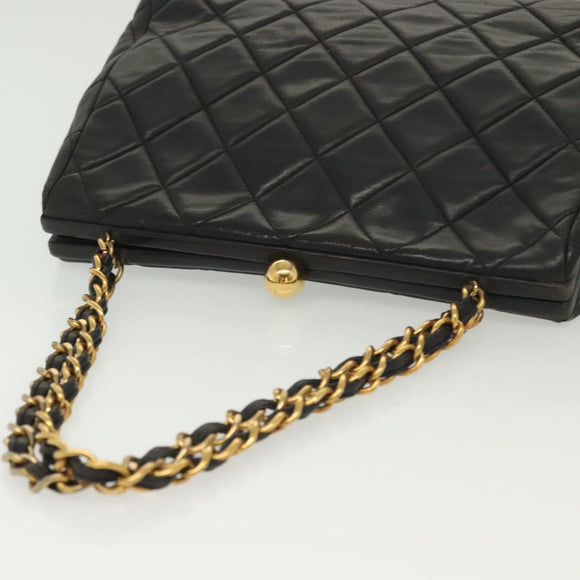 CHANEL Matelasse Chain Shoulder Bag Lamb Skin Black Gold CC Auth 139414