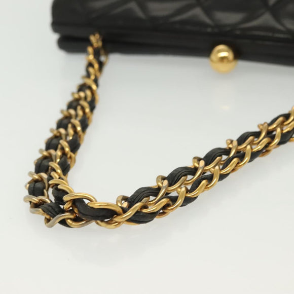 CHANEL Matelasse Chain Shoulder Bag Lamb Skin Black Gold CC Auth 139414