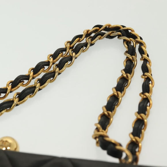 CHANEL Matelasse Chain Shoulder Bag Lamb Skin Black Gold CC Auth 139414