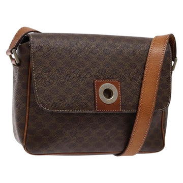 CELINE Macadam Canvas Shoulder Bag PVC Leather Brown Gold Auth 139442