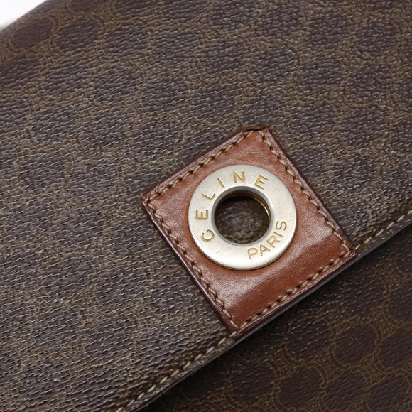 CELINE Macadam Canvas Shoulder Bag PVC Leather Brown Gold Auth 139442