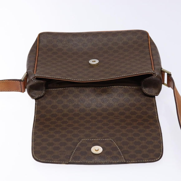 CELINE Macadam Canvas Shoulder Bag PVC Leather Brown Gold Auth 139442