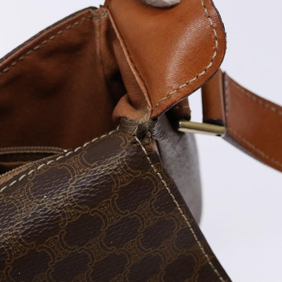 CELINE Macadam Canvas Shoulder Bag PVC Leather Brown Gold Auth 139442
