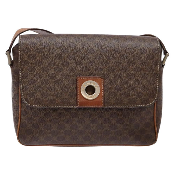 CELINE Macadam Canvas Shoulder Bag PVC Leather Brown Gold Auth 139442