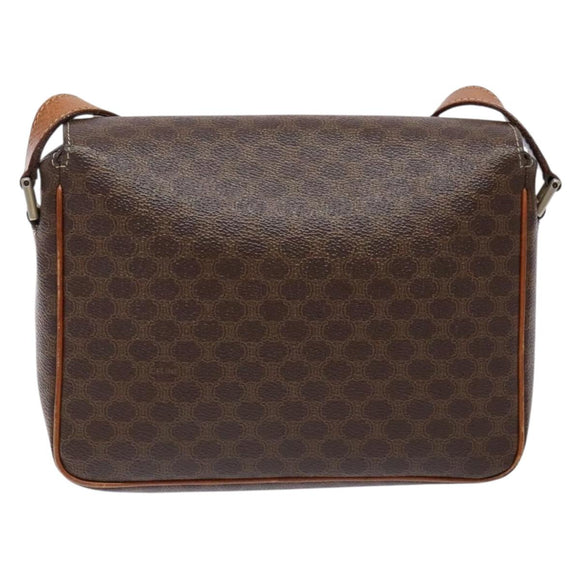 CELINE Macadam Canvas Shoulder Bag PVC Leather Brown Gold Auth 139442