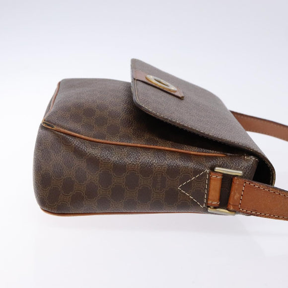 CELINE Macadam Canvas Shoulder Bag PVC Leather Brown Gold Auth 139442