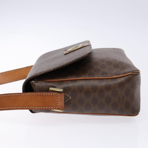 CELINE Macadam Canvas Shoulder Bag PVC Leather Brown Gold Auth 139442