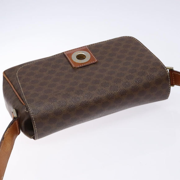 CELINE Macadam Canvas Shoulder Bag PVC Leather Brown Gold Auth 139442
