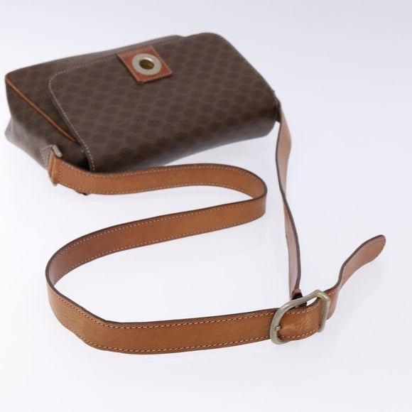 CELINE Macadam Canvas Shoulder Bag PVC Leather Brown Gold Auth 139442
