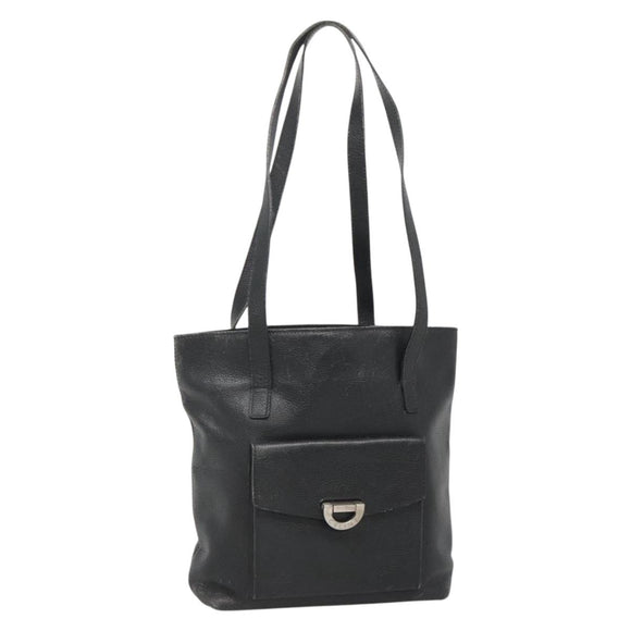 CELINE Shoulder Bag Leather Black Silver Auth 139444