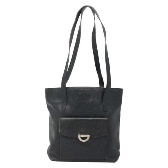 CELINE Shoulder Bag Leather Black Silver Auth 139444