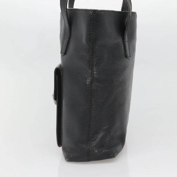 CELINE Shoulder Bag Leather Black Silver Auth 139444