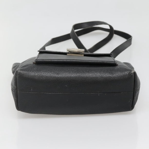 CELINE Shoulder Bag Leather Black Silver Auth 139444