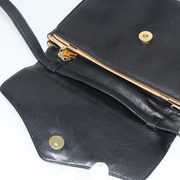 CELINE Shoulder Bag Leather Black Gold Auth 139445