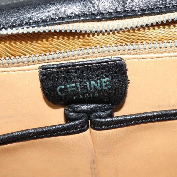 CELINE Shoulder Bag Leather Black Gold Auth 139445