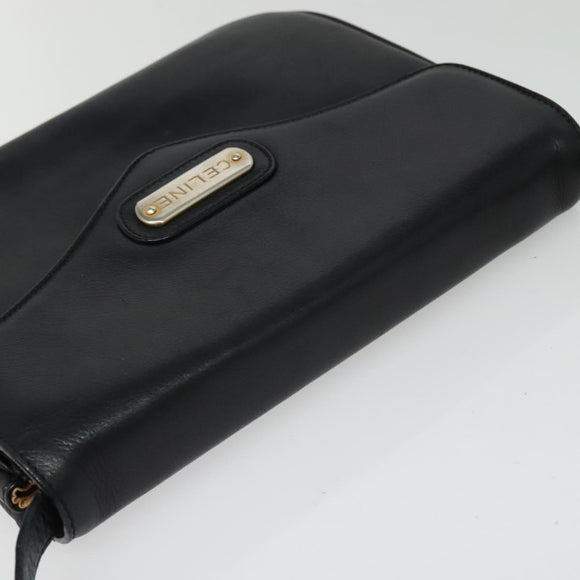 CELINE Shoulder Bag Leather Black Gold Auth 139445