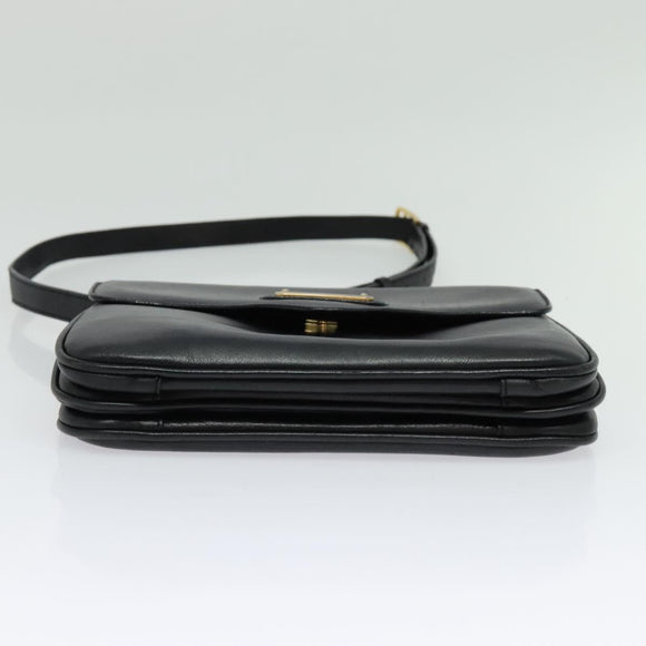 CELINE Shoulder Bag Leather Black Gold Auth 139445