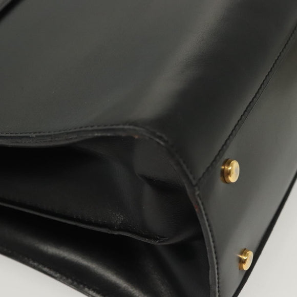 CELINE Hand Bag Leather Black Gold Auth 139446