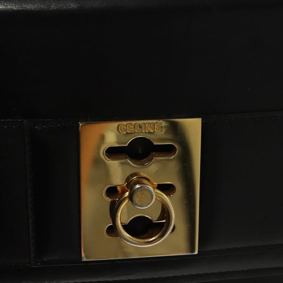 CELINE Hand Bag Leather Black Gold Auth 139446