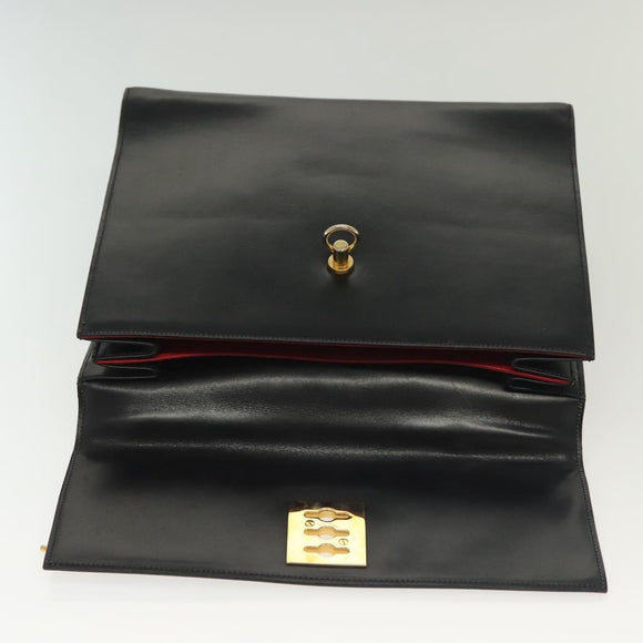 CELINE Hand Bag Leather Black Gold Auth 139446