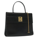 CELINE Hand Bag Leather Black Gold Auth 139446-1