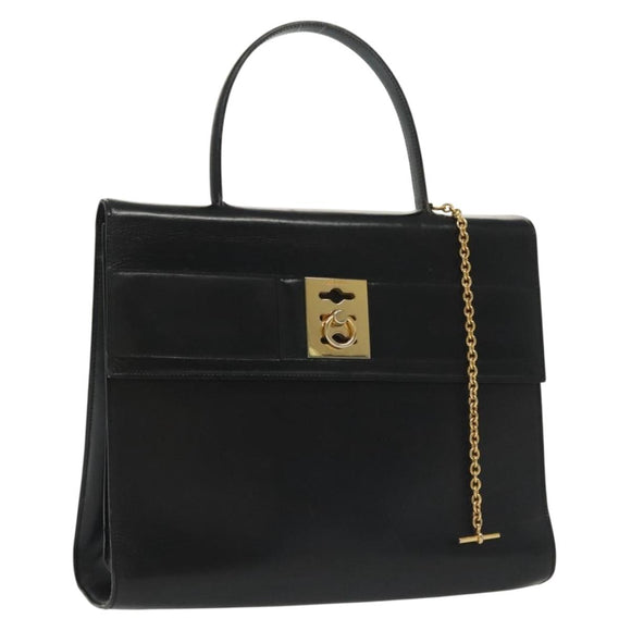 CELINE Hand Bag Leather Black Gold Auth 139446