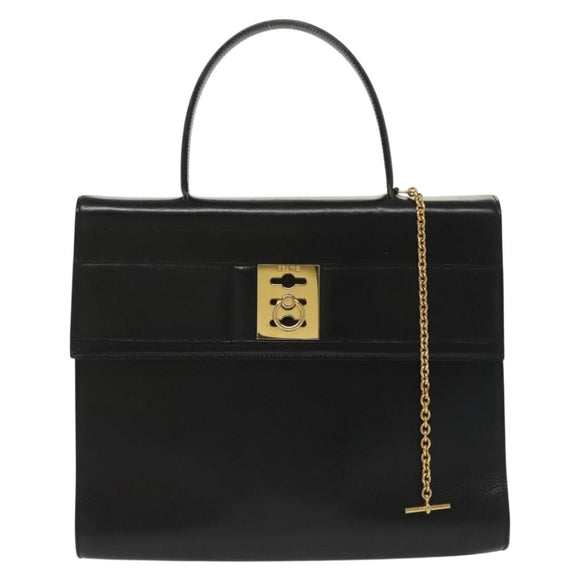 CELINE Hand Bag Leather Black Gold Auth 139446