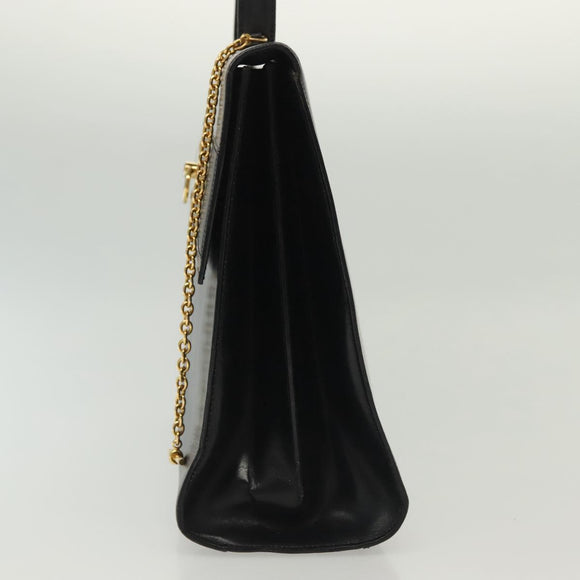 CELINE Hand Bag Leather Black Gold Auth 139446