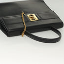 CELINE Hand Bag Leather Black Gold Auth 139446-6